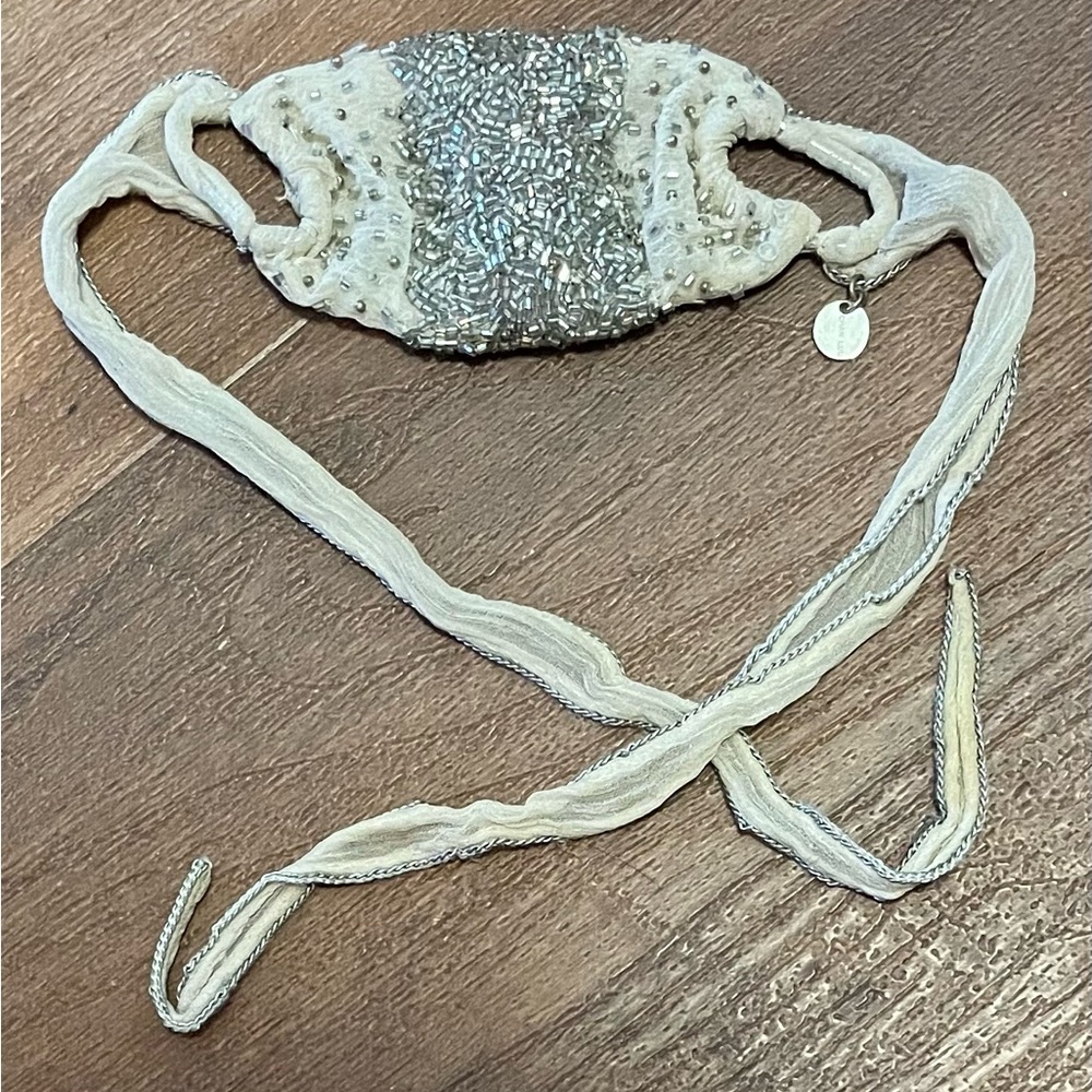 Chan Luu vintage Beaded Silk Wrap Bracelet cream silver